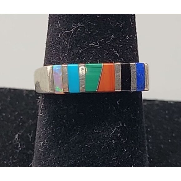 Aksel Holmsen Sterling Silver Multicolor Enamel Ring Norwegian Silversmith Sz 9 - Picture 5 of 12